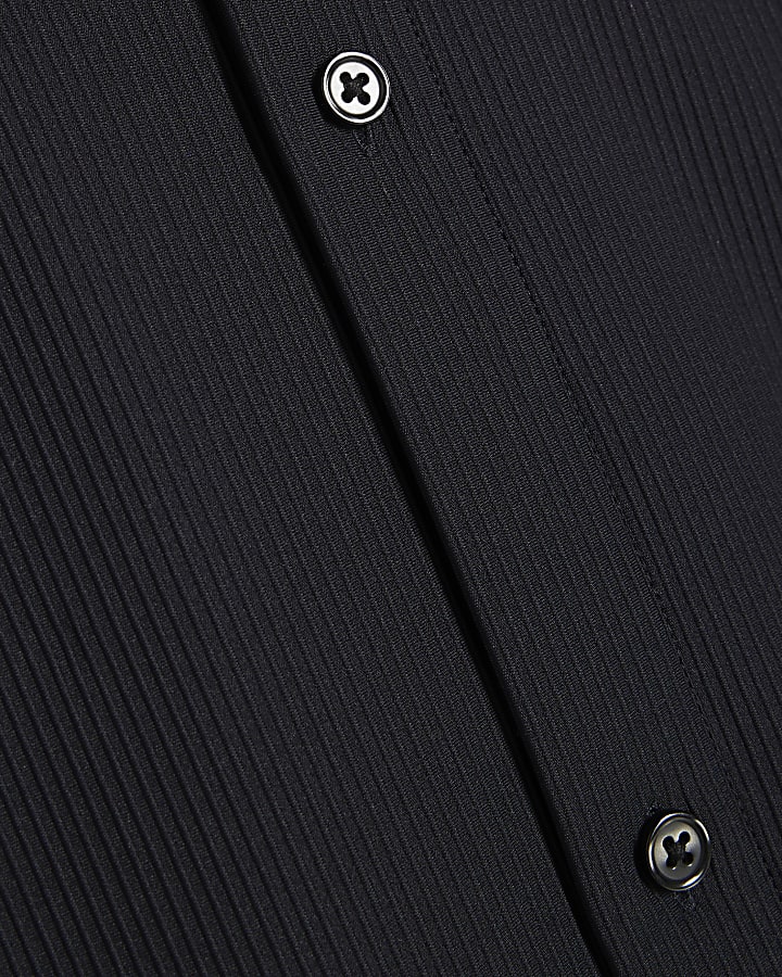 Black Muscle Fit Ribbed Long Sleeve Shirt