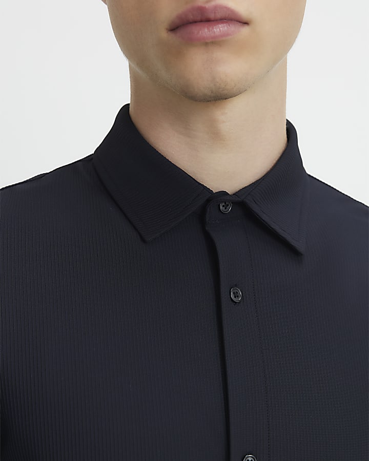 Black Muscle Fit Ribbed Long Sleeve Shirt