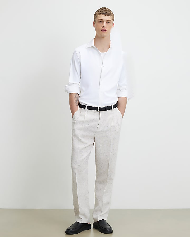 White Muscle Fit Ribbed Long Sleeve Shirt