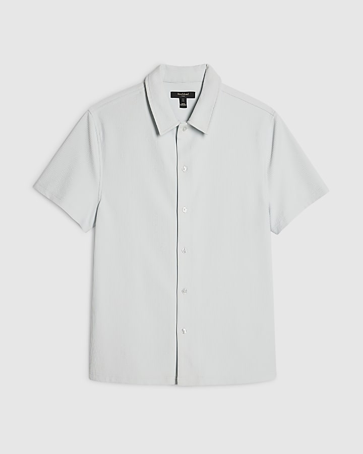 Blue Muscle Fit Ribbed Short Sleeve Shirt