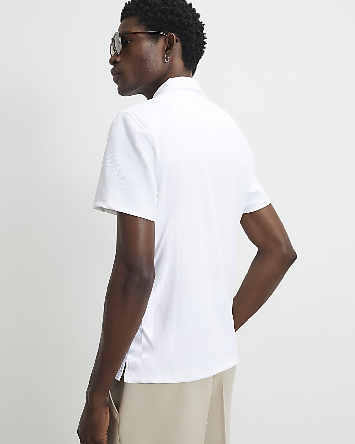 White Muscle Fit Short Sleeve Ribbed Shirt