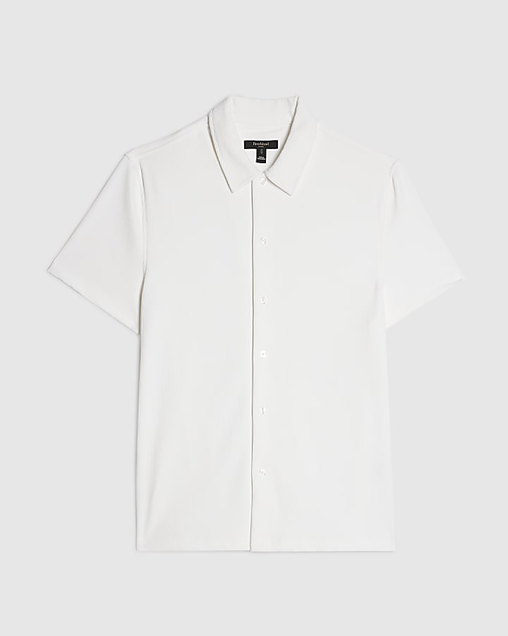 White Muscle Fit Short Sleeve Ribbed Shirt