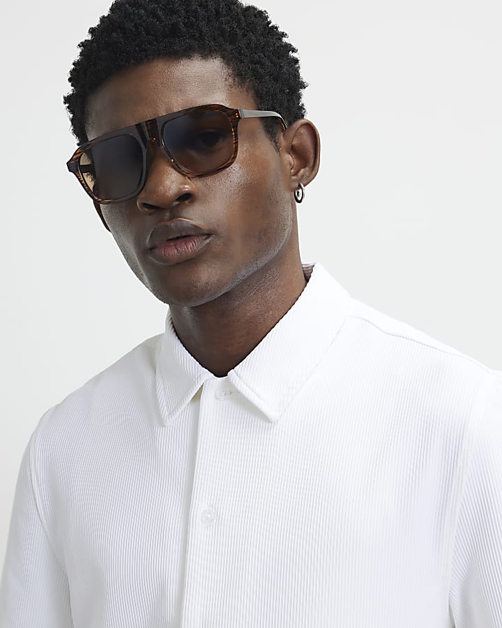 White Muscle Fit Short Sleeve Ribbed Shirt