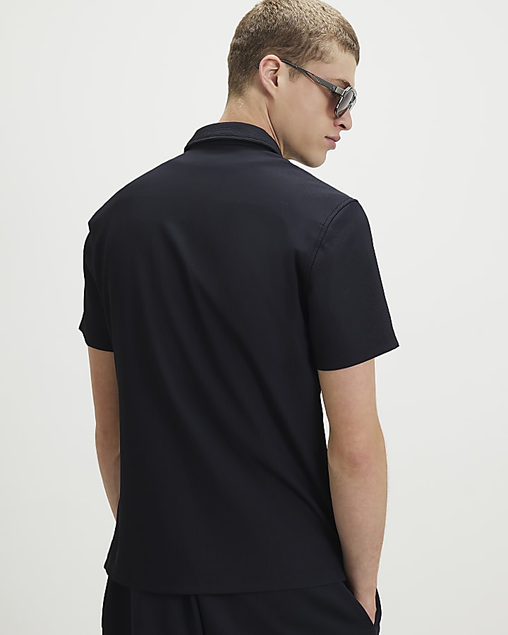Black Muscle Fit Ribbed Shirt