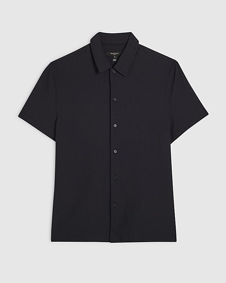 Black Muscle Fit Ribbed Shirt