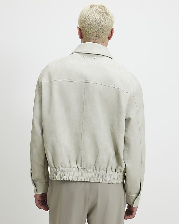 Grey Faux Leather Washed Jacket