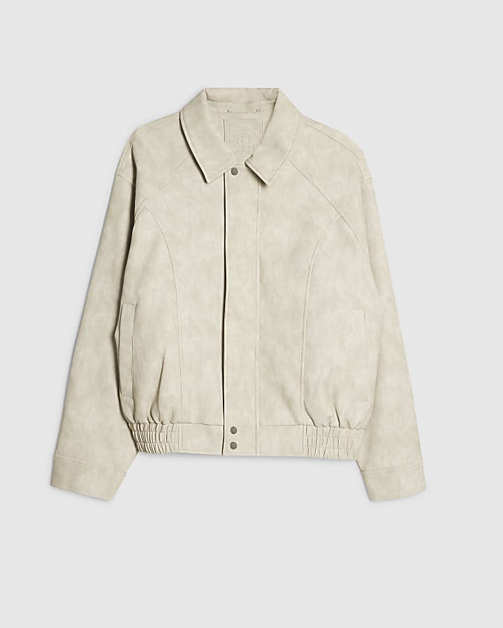 Grey Faux Leather Washed Jacket