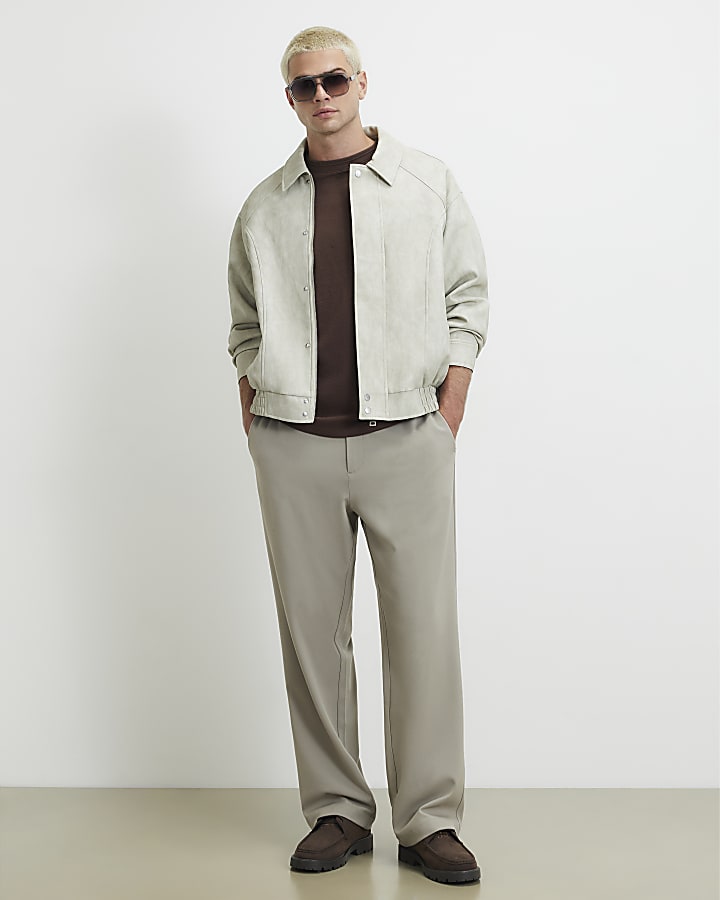 Grey Faux Leather Washed Jacket