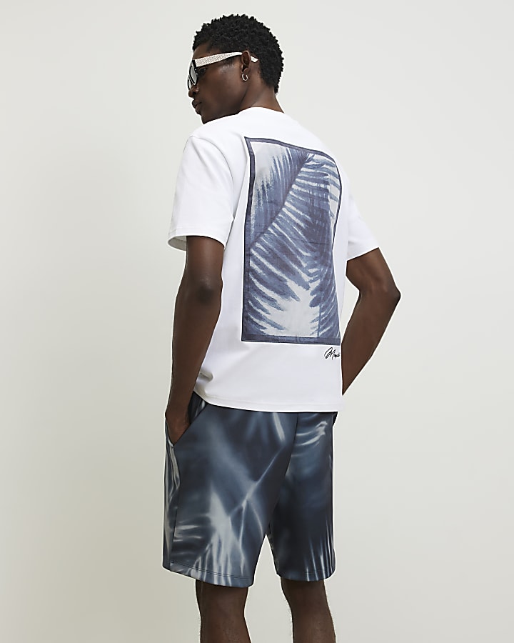 Black Regular Fit Palm Print Shorts