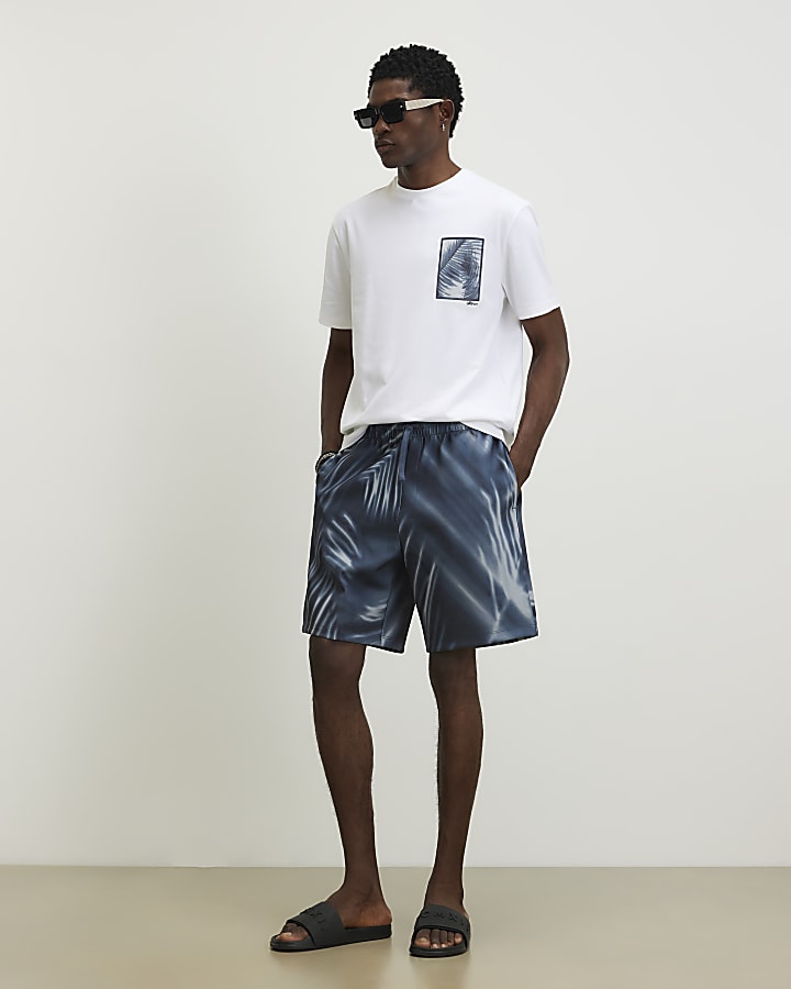Black Regular Fit Palm Print Shorts
