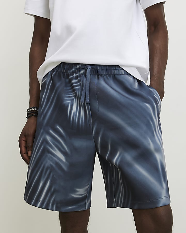 Black Regular Fit Palm Print Shorts