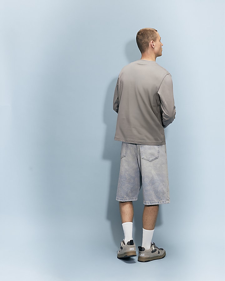 Blue Washed Paisley Denim Jorts