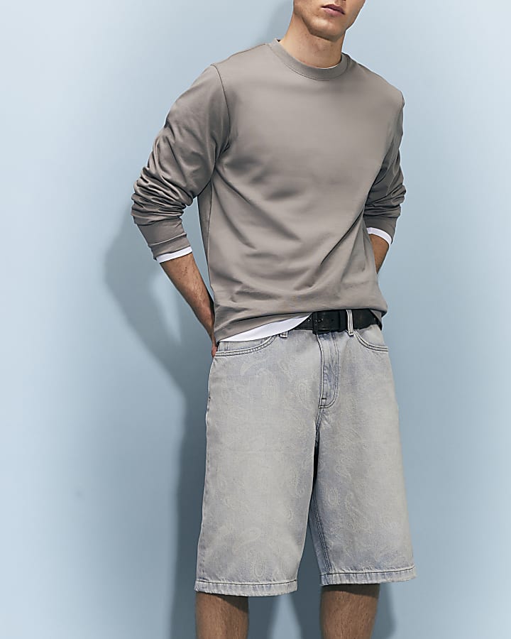 Blue Washed Paisley Denim Jorts