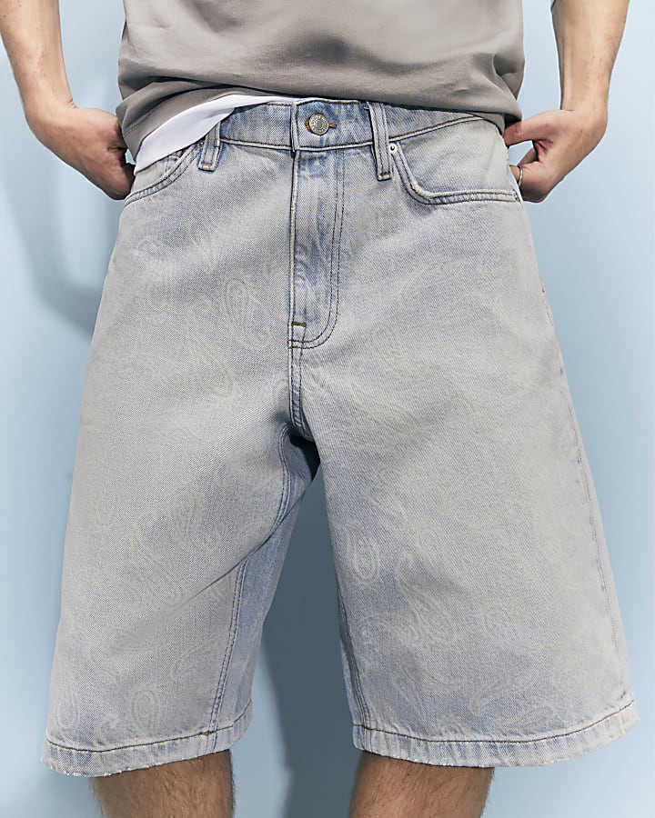 Blue Washed Paisley Denim Jorts