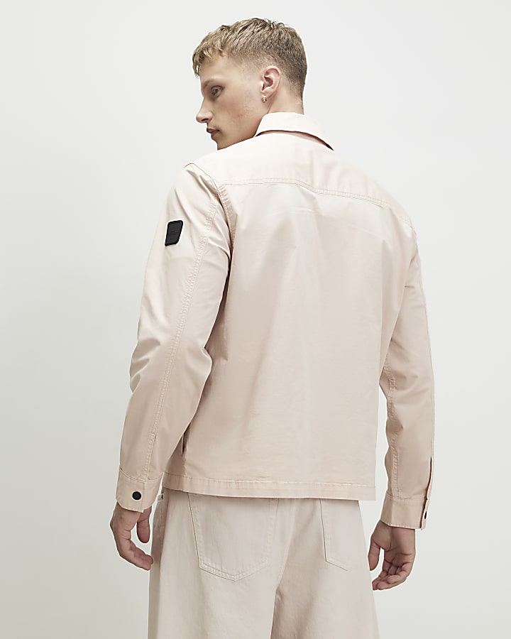 Pink Cotton Blend Regular Fit Zip Jacket