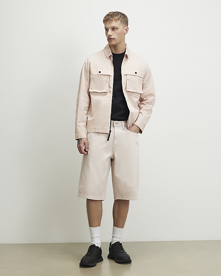 Pink Cotton Blend Regular Fit Zip Jacket