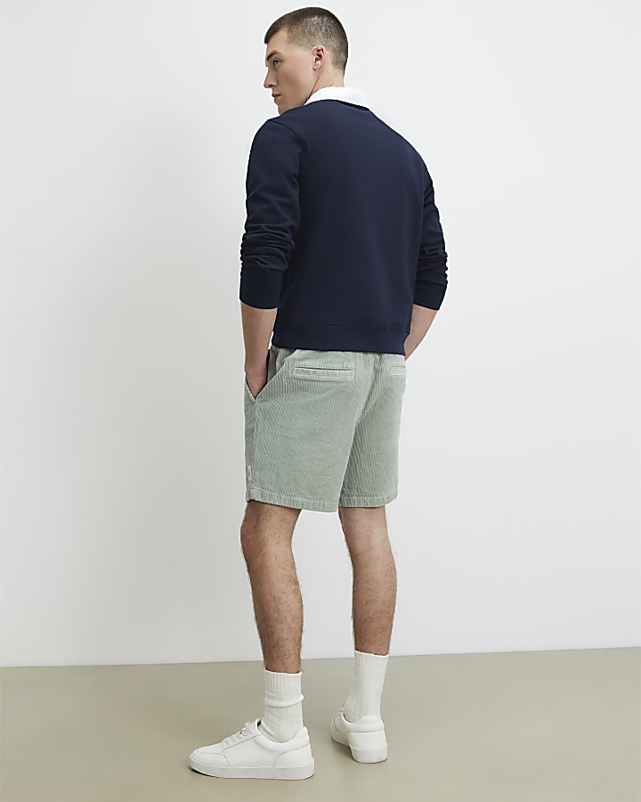 Green Regular Fit Corduroy Shorts