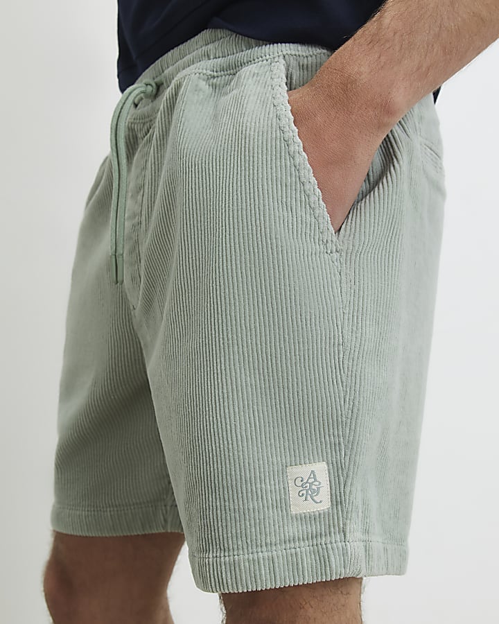 Green Regular Fit Corduroy Shorts