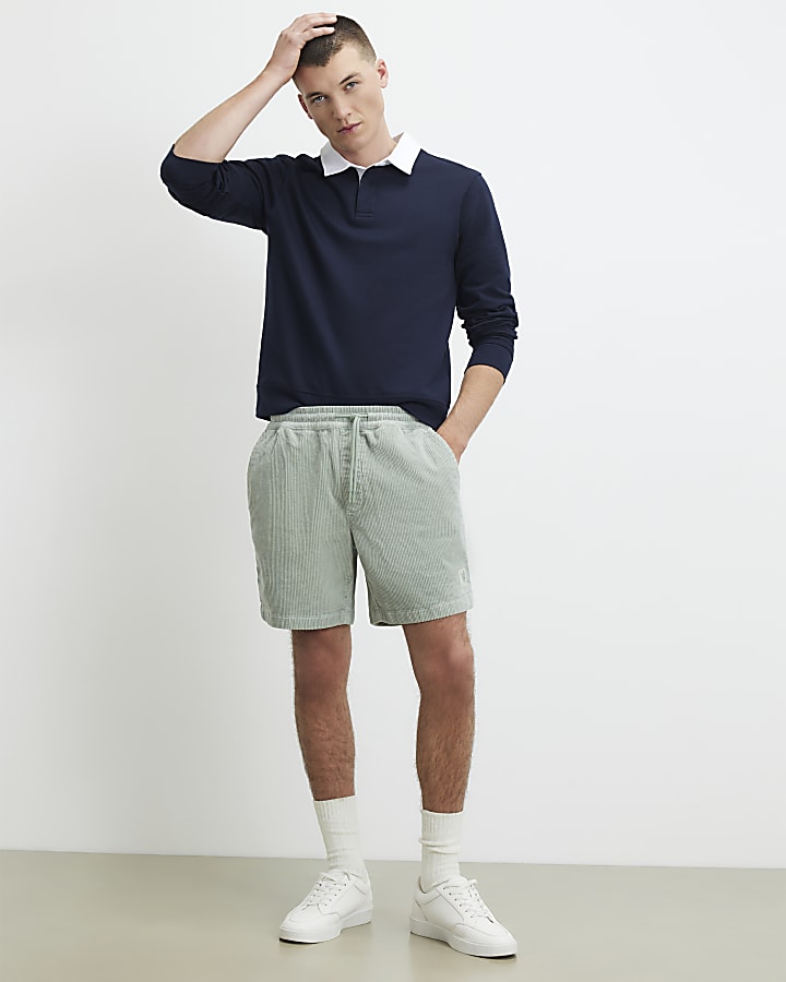 Green Regular Fit Corduroy Shorts