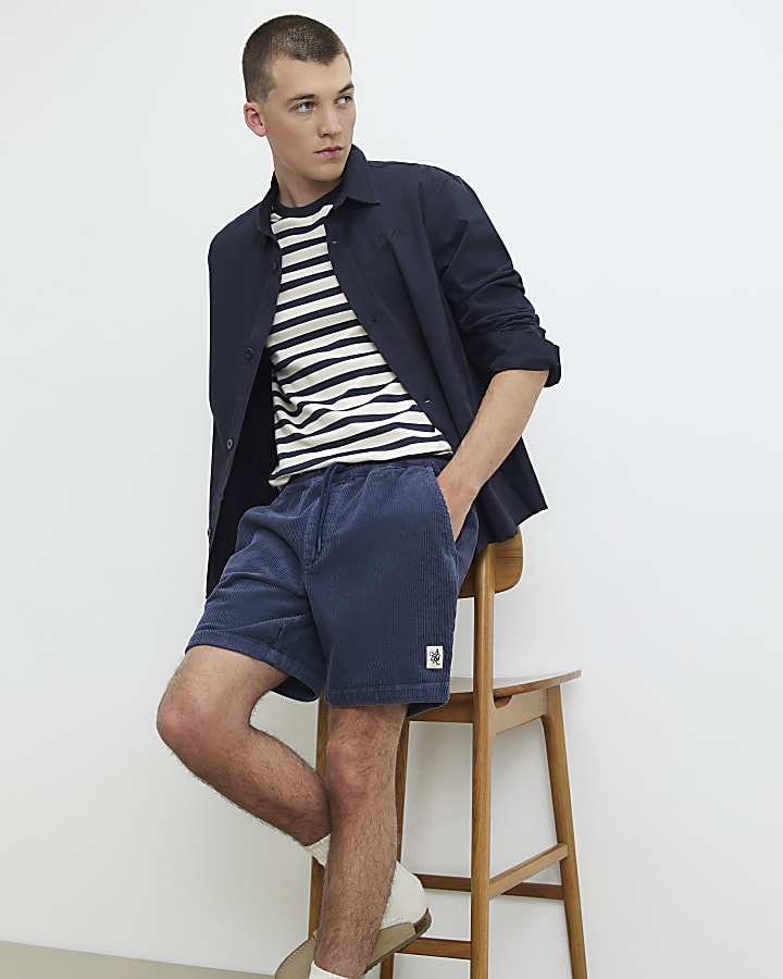 Blue Regular Fit Corduroy Shorts