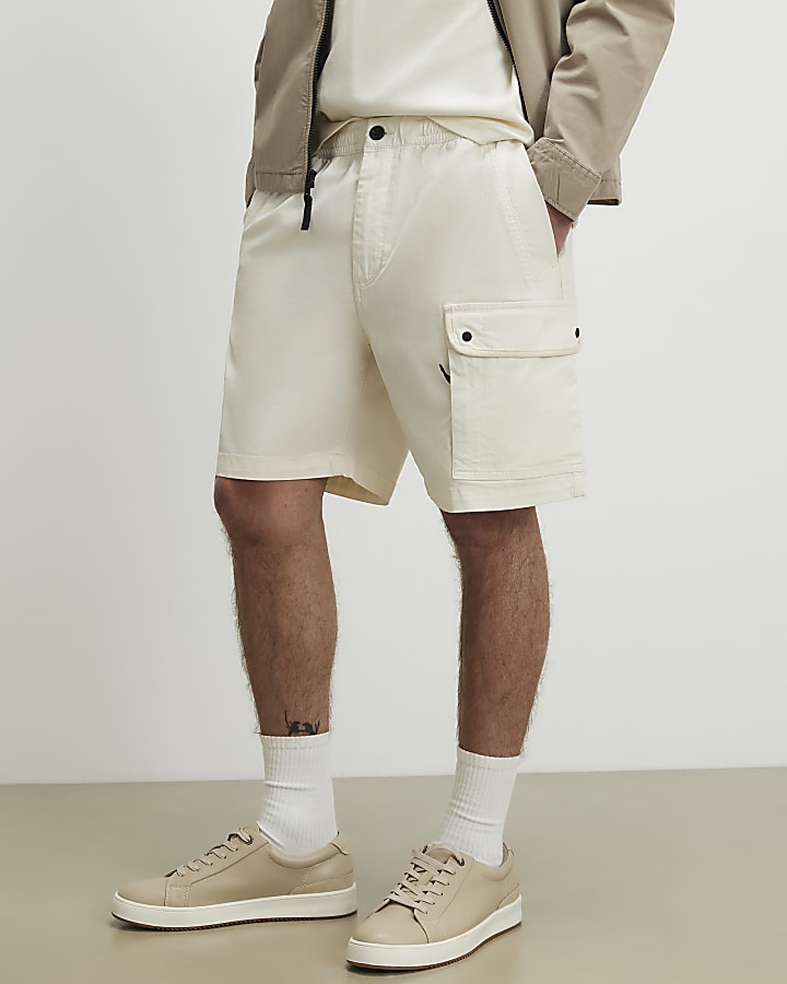 White Regular Fit Cargo Shorts