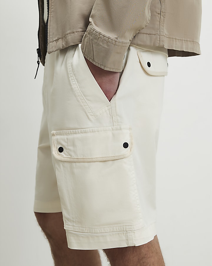 White Regular Fit Cargo Shorts