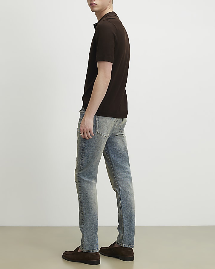 Blue Slim Fit Washed Ripped Jeans