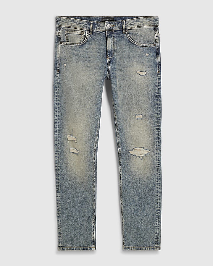 Blue Slim Fit Washed Ripped Jeans