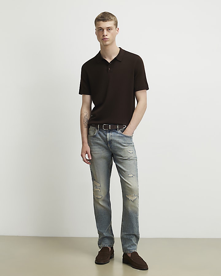 Blue Slim Fit Washed Ripped Jeans