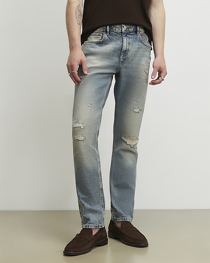 Blue Slim Fit Washed Ripped Jeans