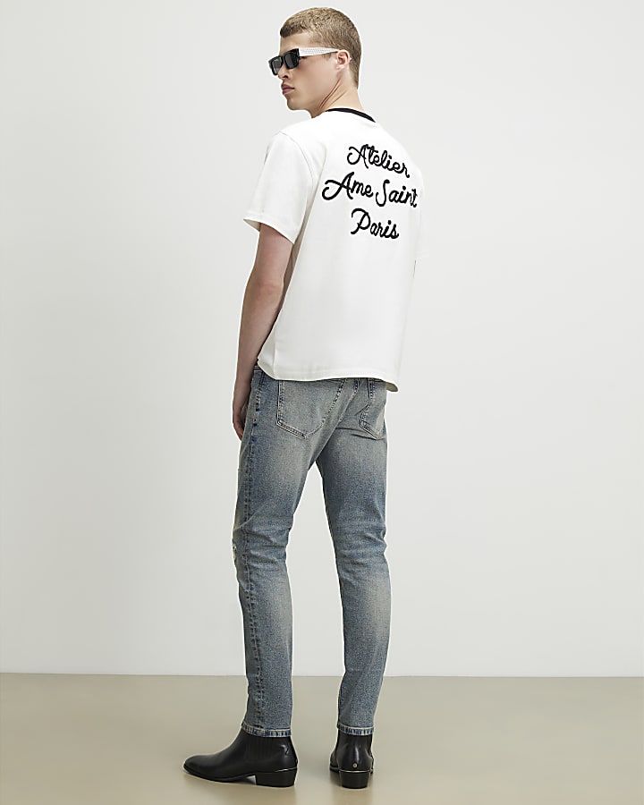 Blue Skinny Fit Washed Ripped Jeans