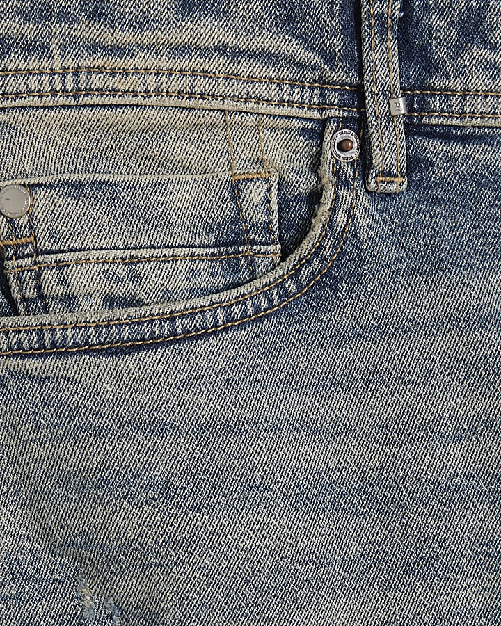 Blue Skinny Fit Washed Ripped Jeans
