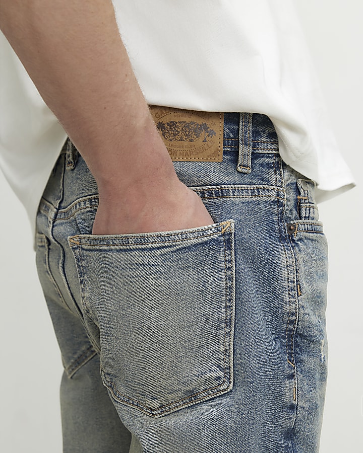 Blue Skinny Fit Washed Ripped Jeans
