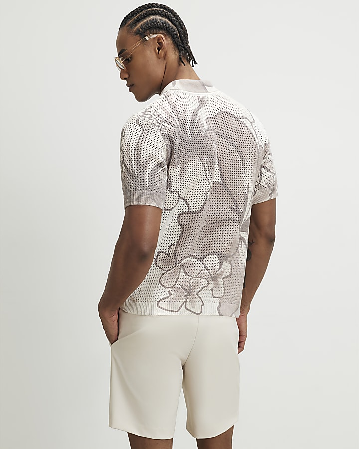 Cream Crochet Polo Shirt