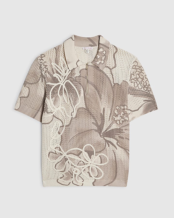 Cream Crochet Polo Shirt