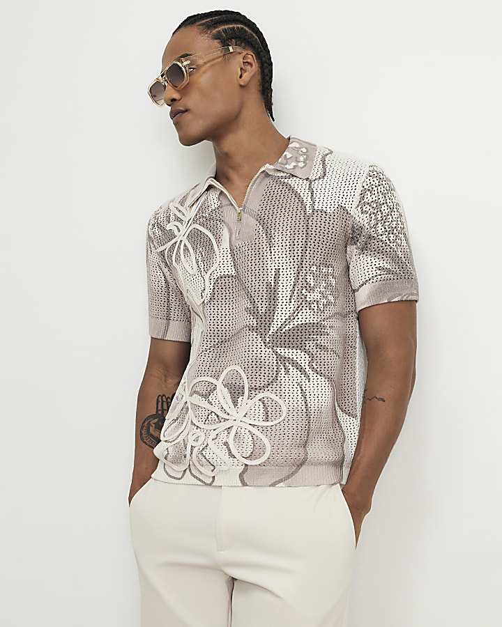 Cream Crochet Polo Shirt