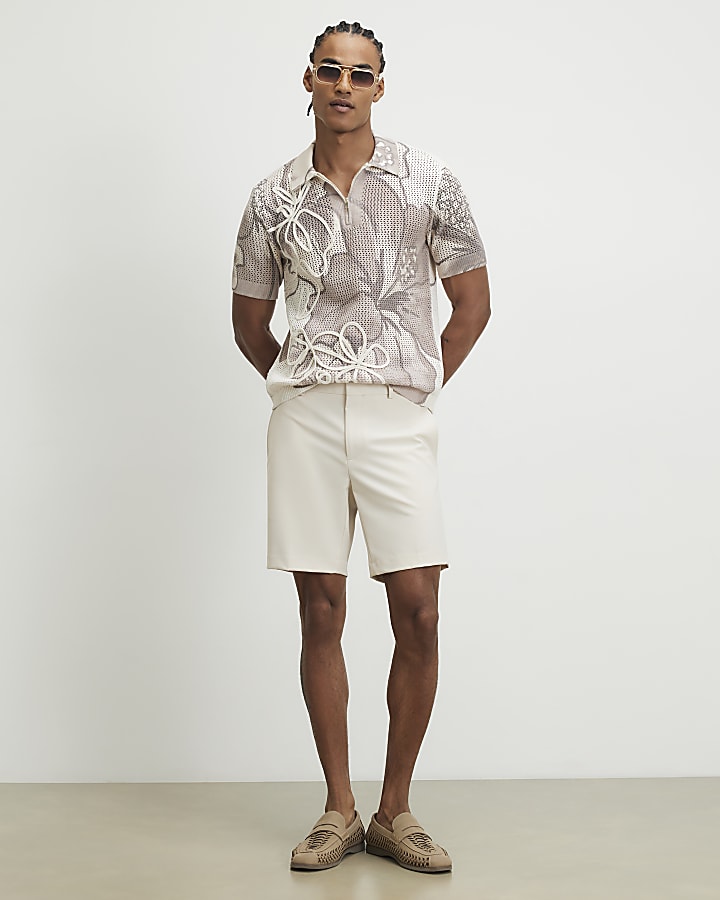 Cream Crochet Polo Shirt