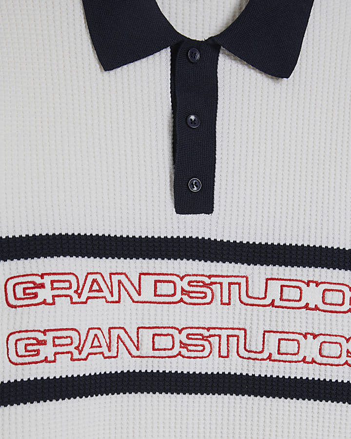 Cream Slim Fit Waffle Knit Stripe Jumper