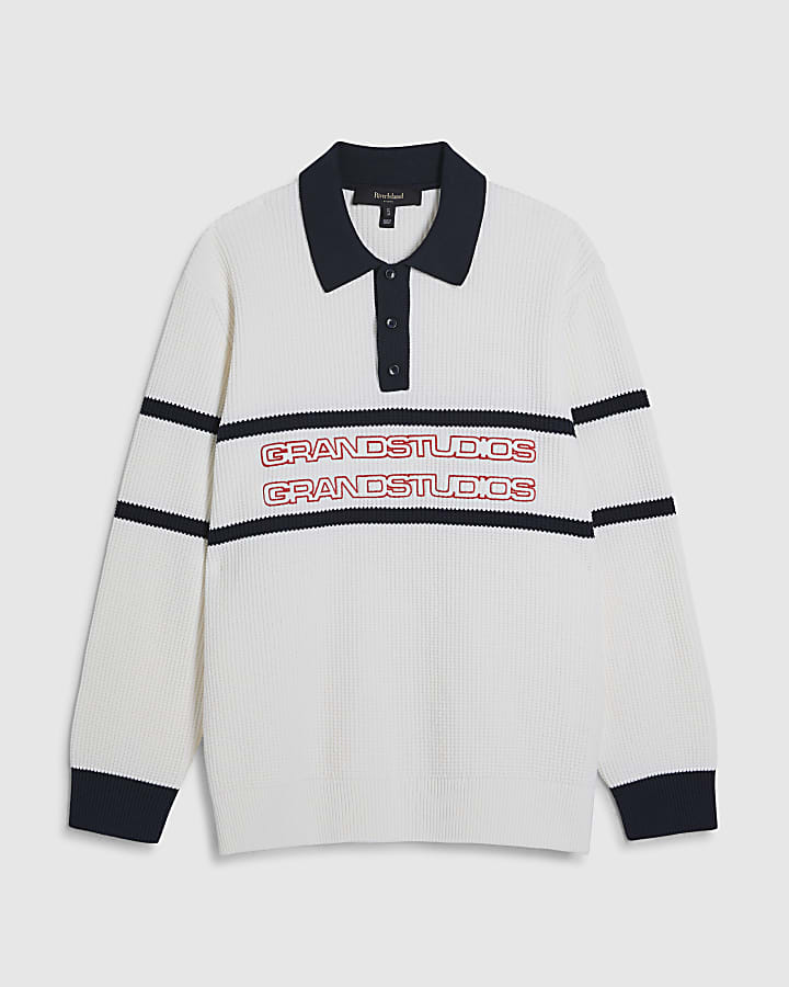 Cream Slim Fit Waffle Knit Stripe Jumper