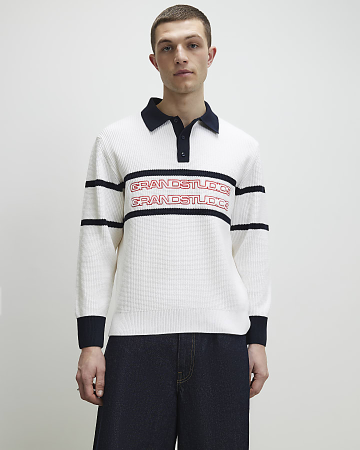 Cream Slim Fit Waffle Knit Stripe Jumper