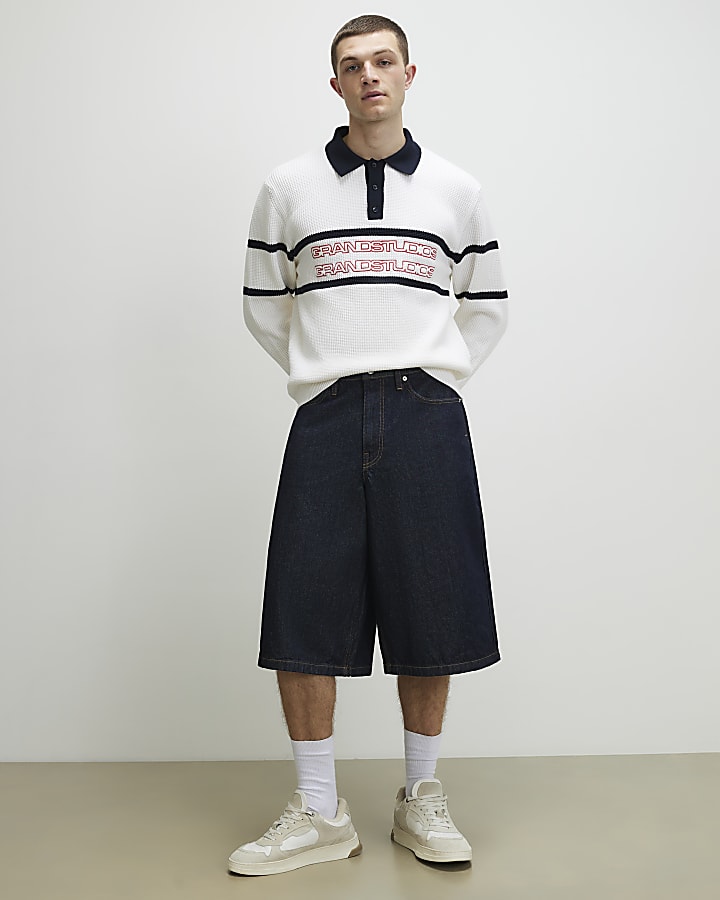 Cream Slim Fit Waffle Knit Stripe Jumper