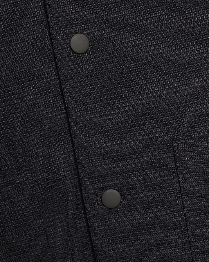 Navy Slim Fit Textured Overshirt