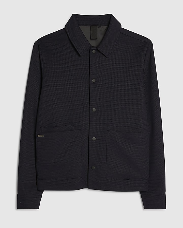 Navy Slim Fit Textured Overshirt