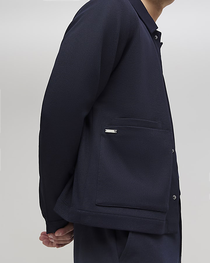 Navy Slim Fit Textured Overshirt