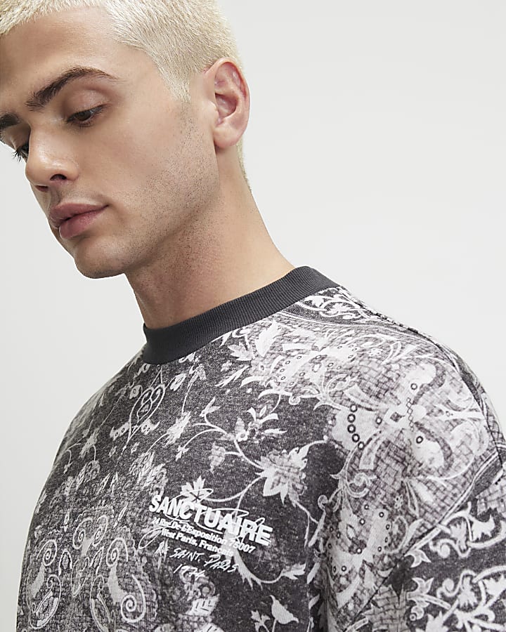 Black Oversized Sanctuaire Tapestry T-Shirt