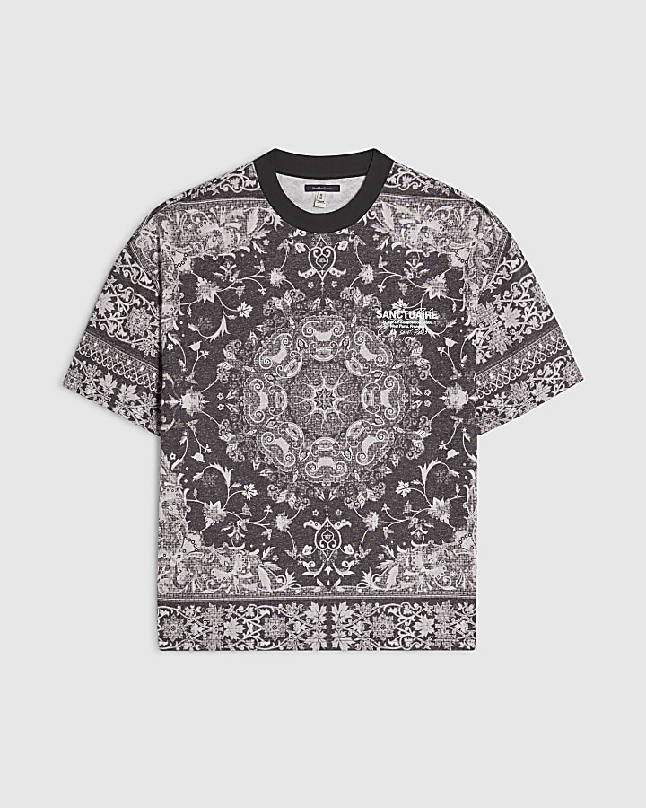 Black Oversized Sanctuaire Tapestry T-Shirt