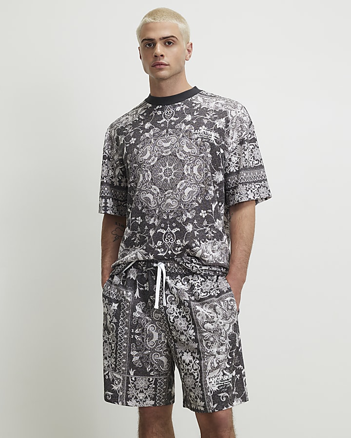 Black Oversized Sanctuaire Tapestry T-Shirt