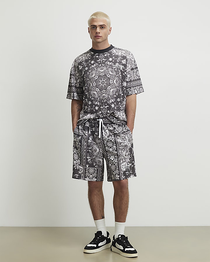 Black Oversized Sanctuaire Tapestry T-Shirt