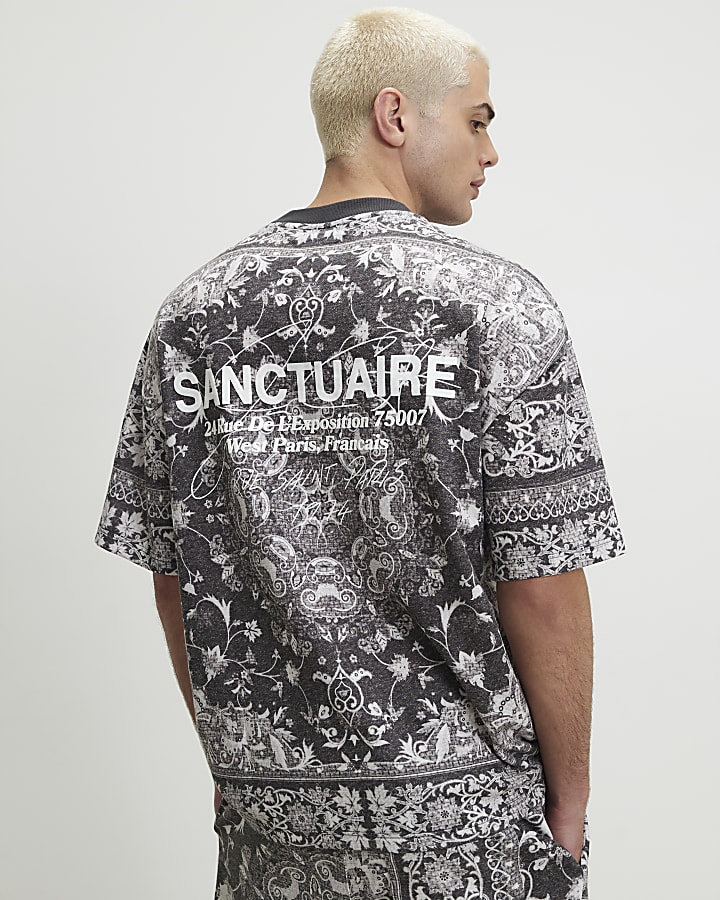 Black Oversized Sanctuaire Tapestry T-Shirt