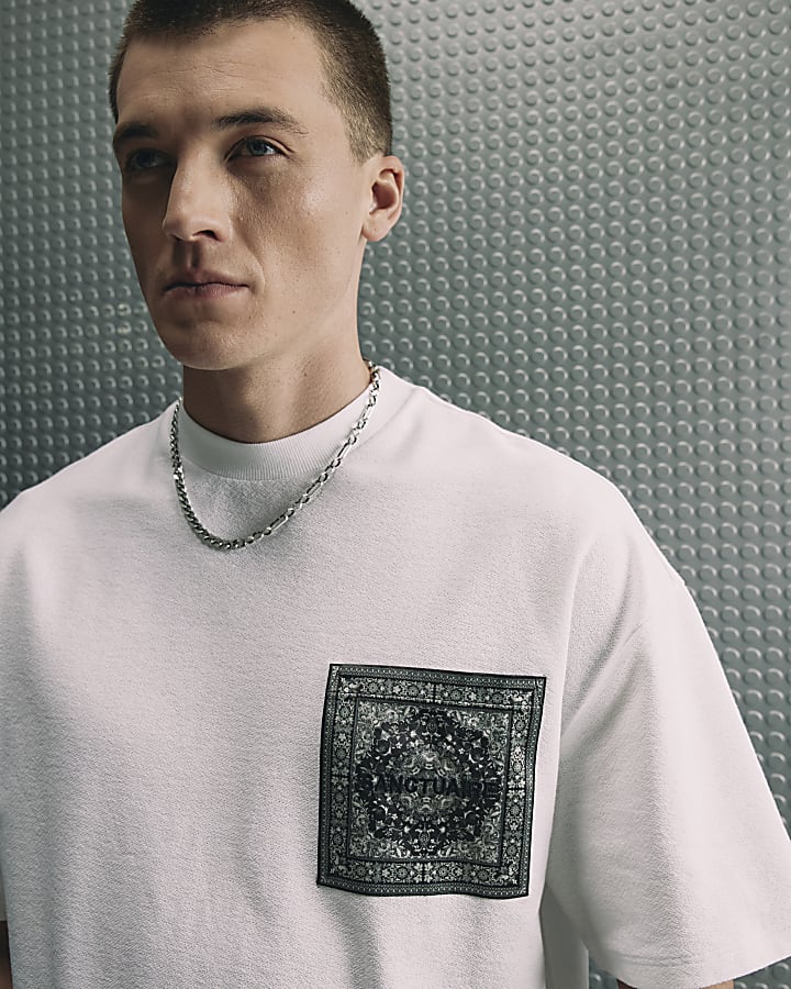 White Oversized Tapestry Patch T-Shirt